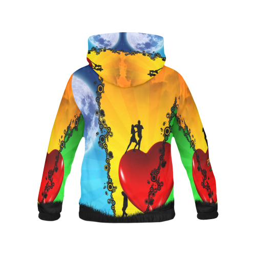 Tri-Heart All Over Print Hoodie for Women (USA Size) (Model H13)