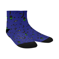 Alien Flying Saucers Stars Pattern on Blue Quarter Socks