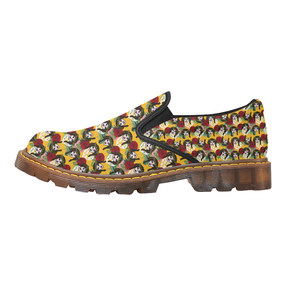 vintage hippie girl pattern yellow Martin Women's Slip-On Loafer (Model 12031)