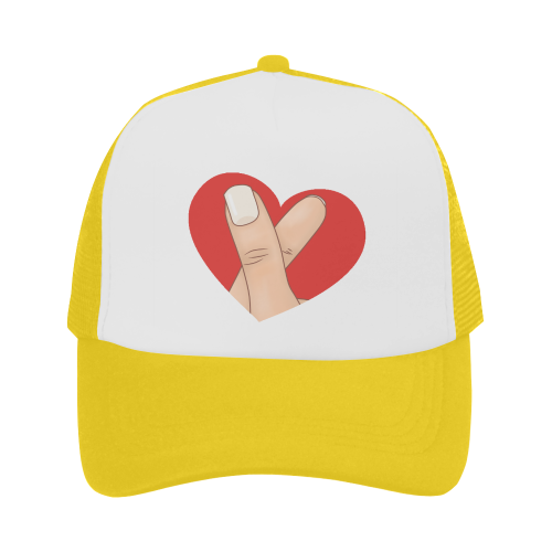 Red Heart Fingers / Yellow Trucker Hat