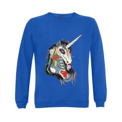 Spring Flower Unicorn Skull Blue Gildan Crewneck Sweatshirt(NEW) (Model H01)