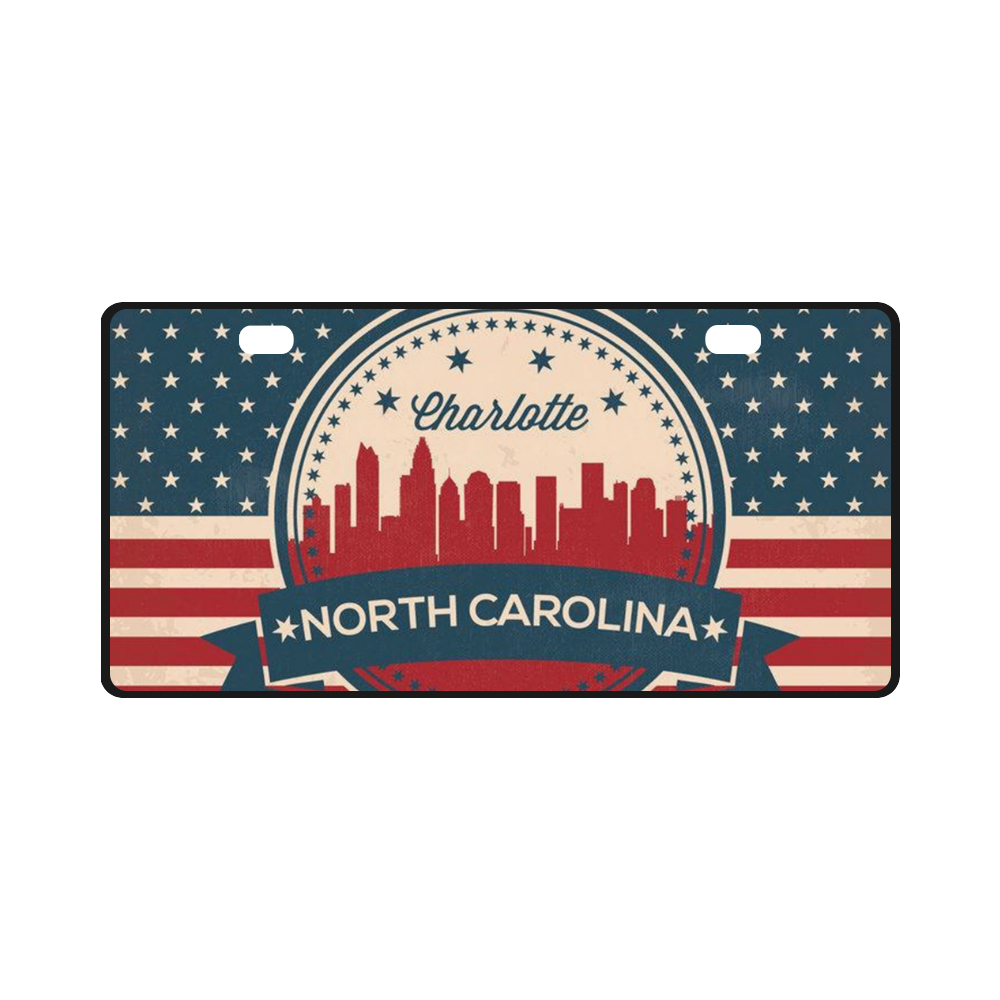 Retro Charlotte North Carolina Skyline License Plate