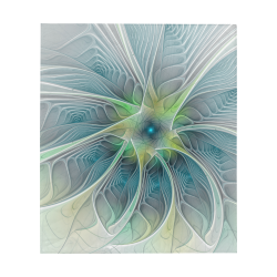 Floral Fantasy Abstract Blue Green Fractal Art Flower Quilt 60"x70"