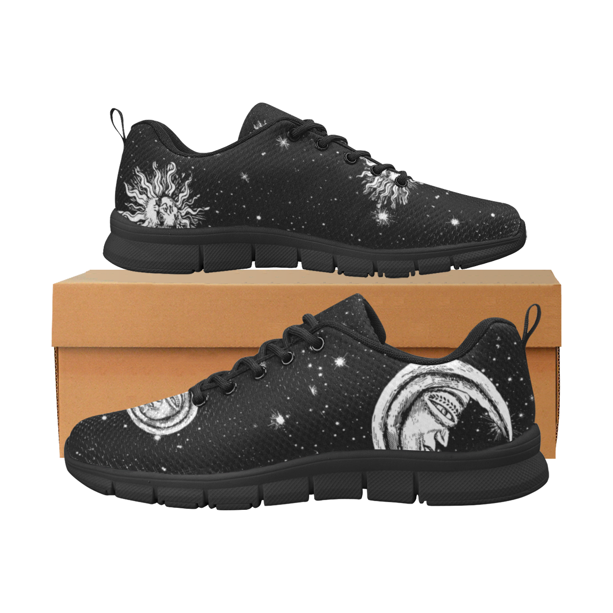 Mystic Stars, Moon and Sun (Black) Women's Breathable Running Shoes (Model 055)