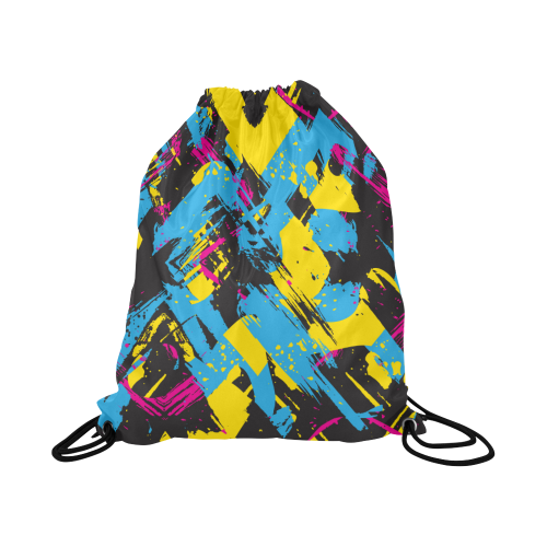 Colorful paint stokes on a black background Large Drawstring Bag Model 1604 (Twin Sides)  16.5"(W) * 19.3"(H)
