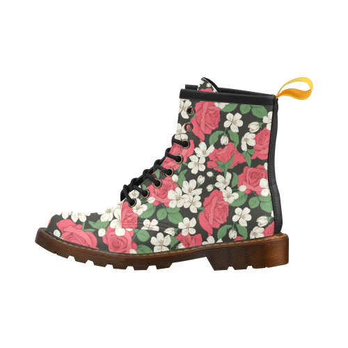 Pink, White and Black Floral High Grade PU Leather Martin Boots For Women Model 402H