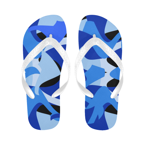Camouflage Abstract Blue and Black Flip Flops for Men/Women (Model 040)