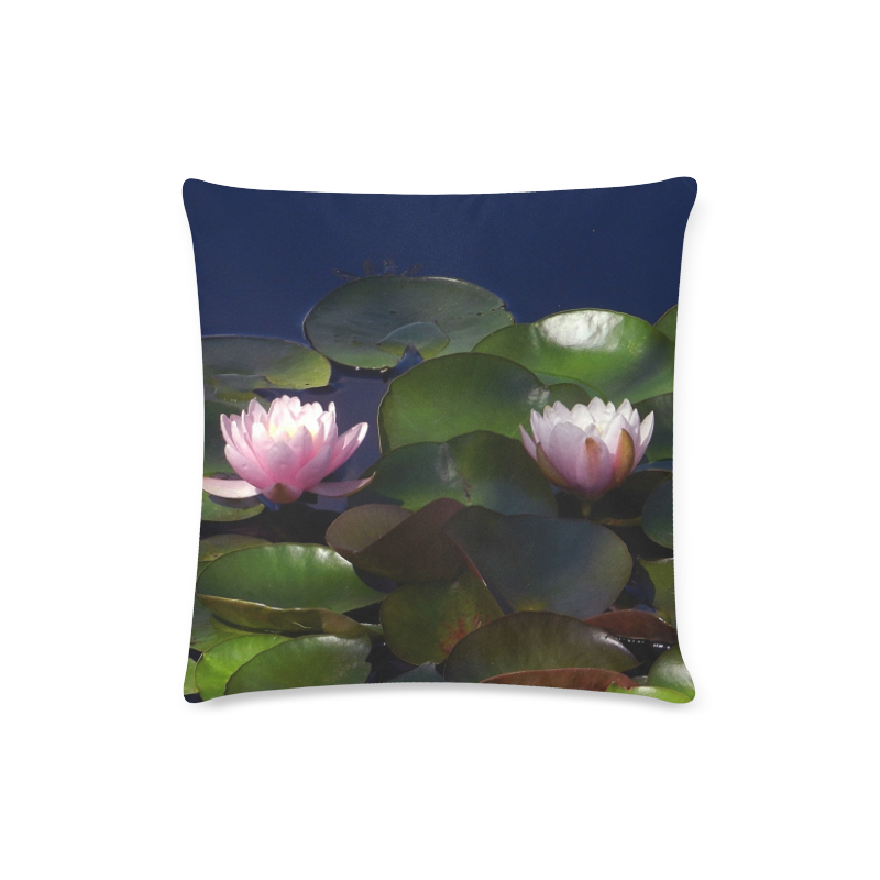 3 pink waterlilies in morning light Custom Zippered Pillow Case 16"x16"(Twin Sides)
