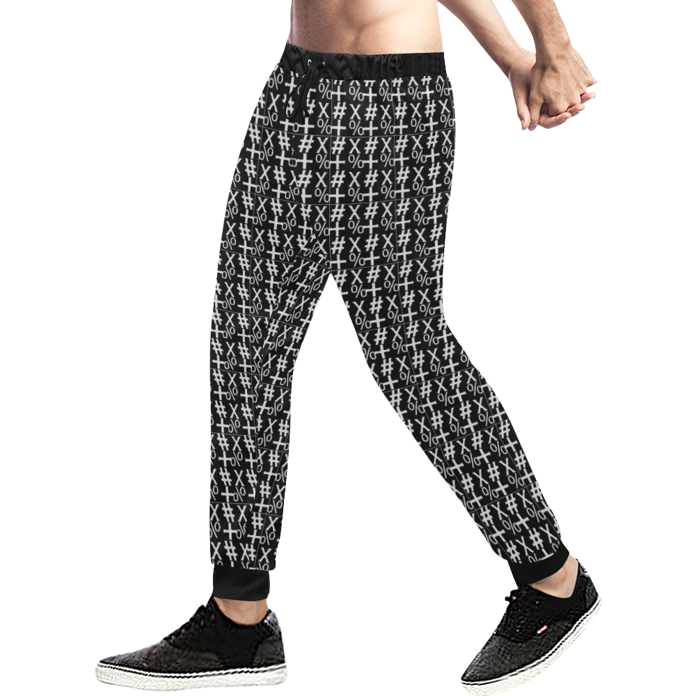 NUMBERS Collection Symbols Black/White Men's All Over Print Sweatpants (Model L11)