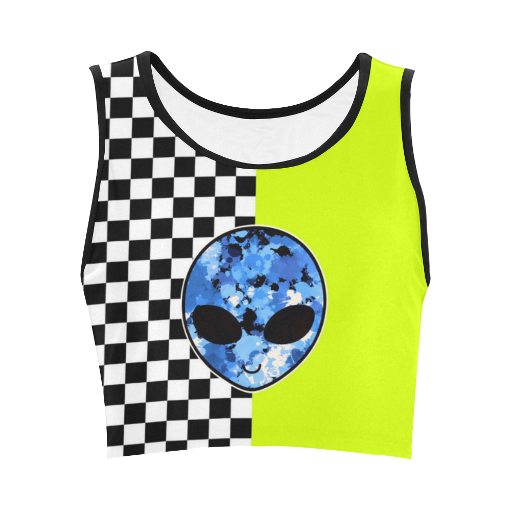 Neon Alien Checkered Women's Crop Top (Model T42)