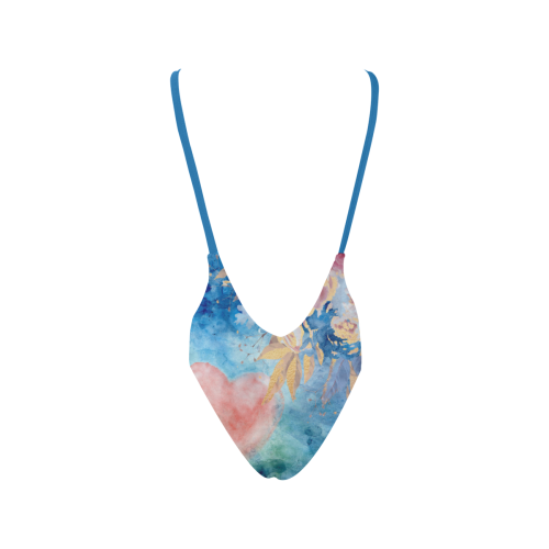 Heart and Flowers - Pink and Blue Sexy Low Back One-Piece Swimsuit (Model S09)