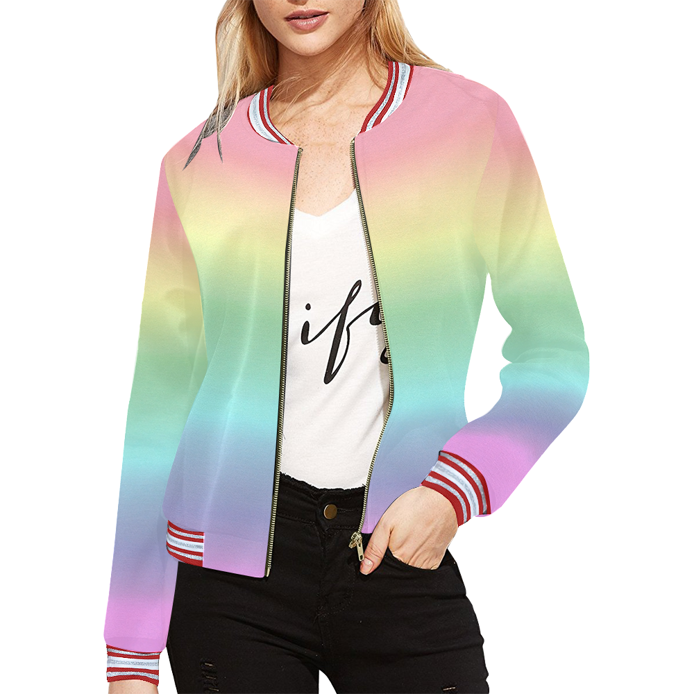 Pastel Rainbow All Over Print Bomber Jacket for Women (Model H21)