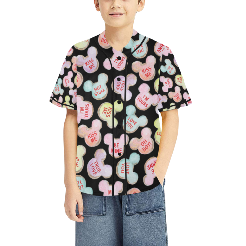 mickeylovecandyheartsclearblack All Over Print Baseball Jersey for Kids (Model T50)