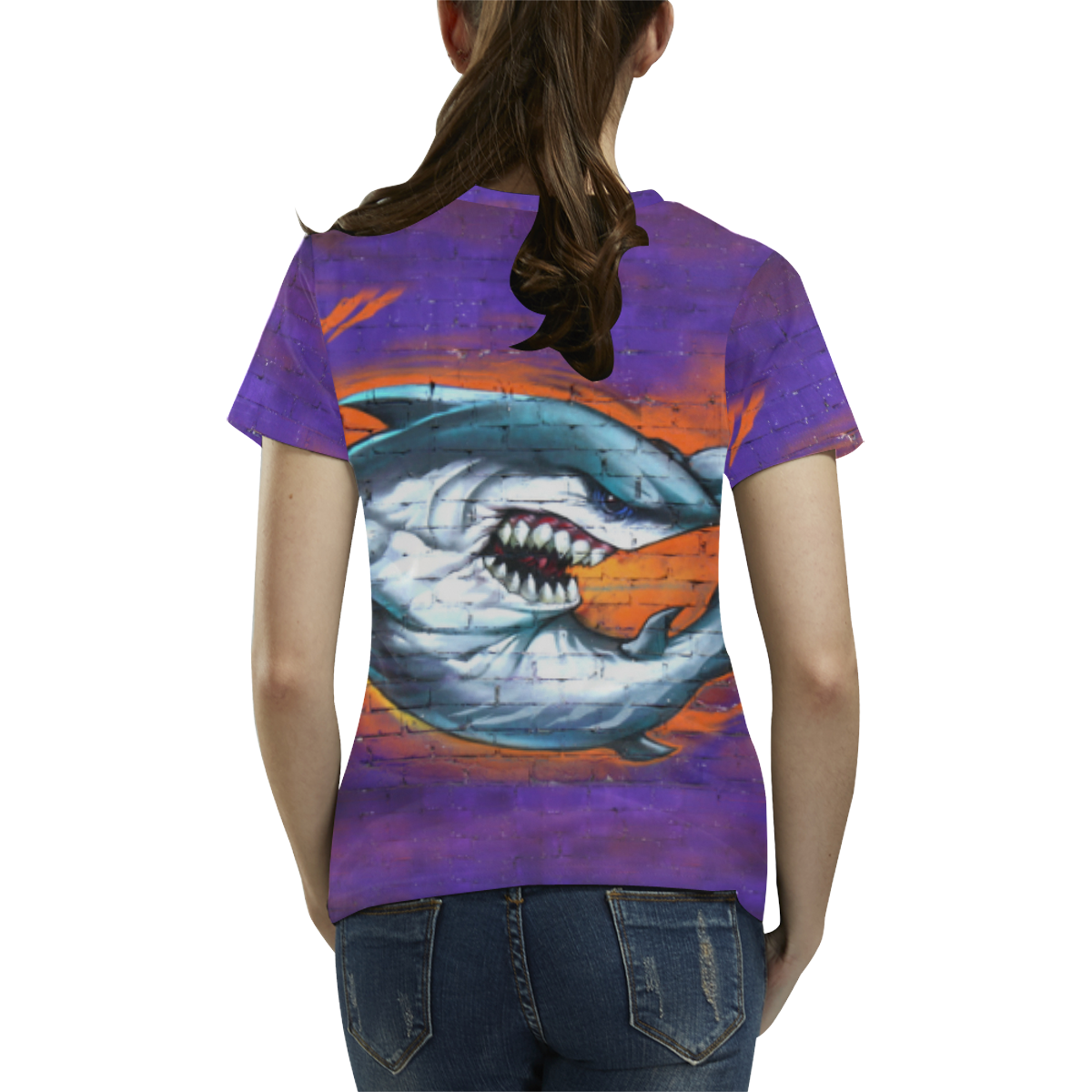 Graffiti Shark All Over Print T-Shirt for Women (USA Size) (Model T40)