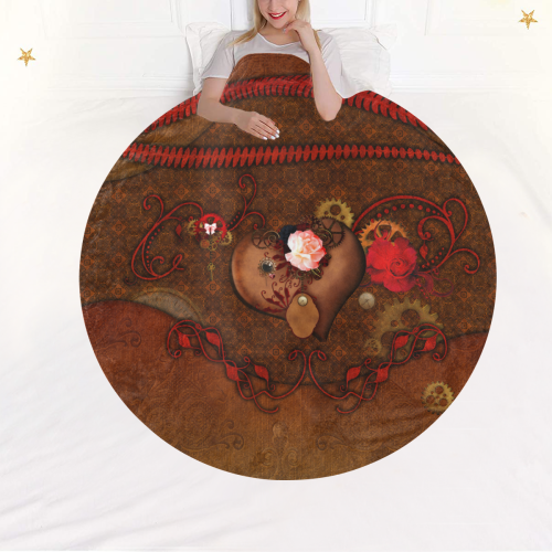 Steampunk heart with roses, valentines Circular Ultra-Soft Micro Fleece Blanket 60"