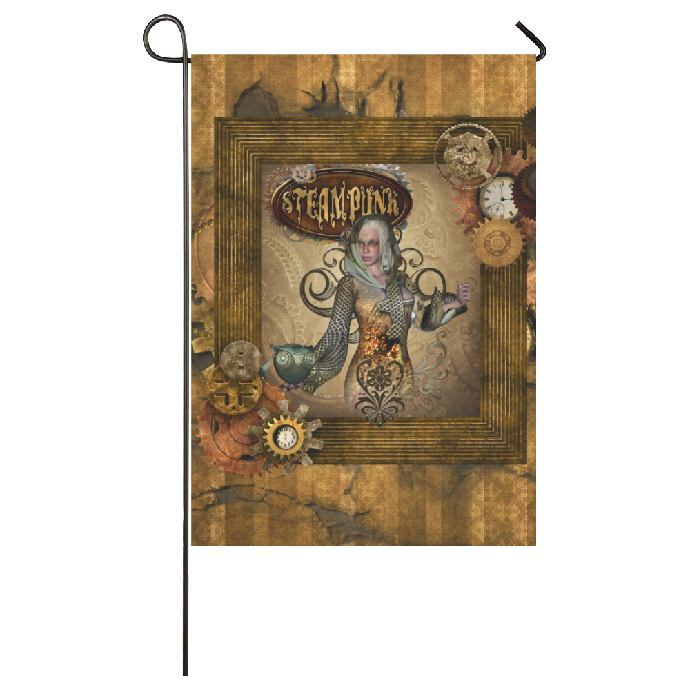 Steampunk lady with owl Garden Flag 28''x40'' （Without Flagpole）