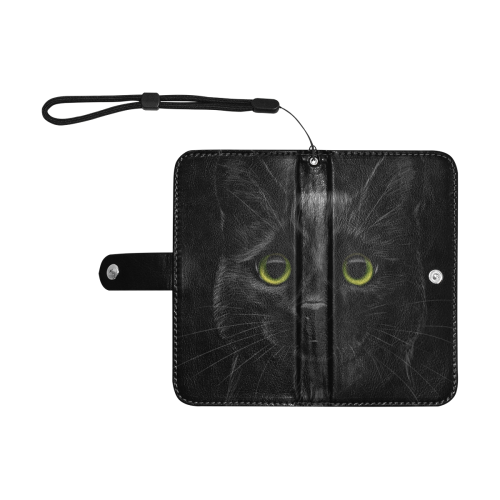 Black Cat Flip Leather Purse for Mobile Phone/Small (Model 1704)