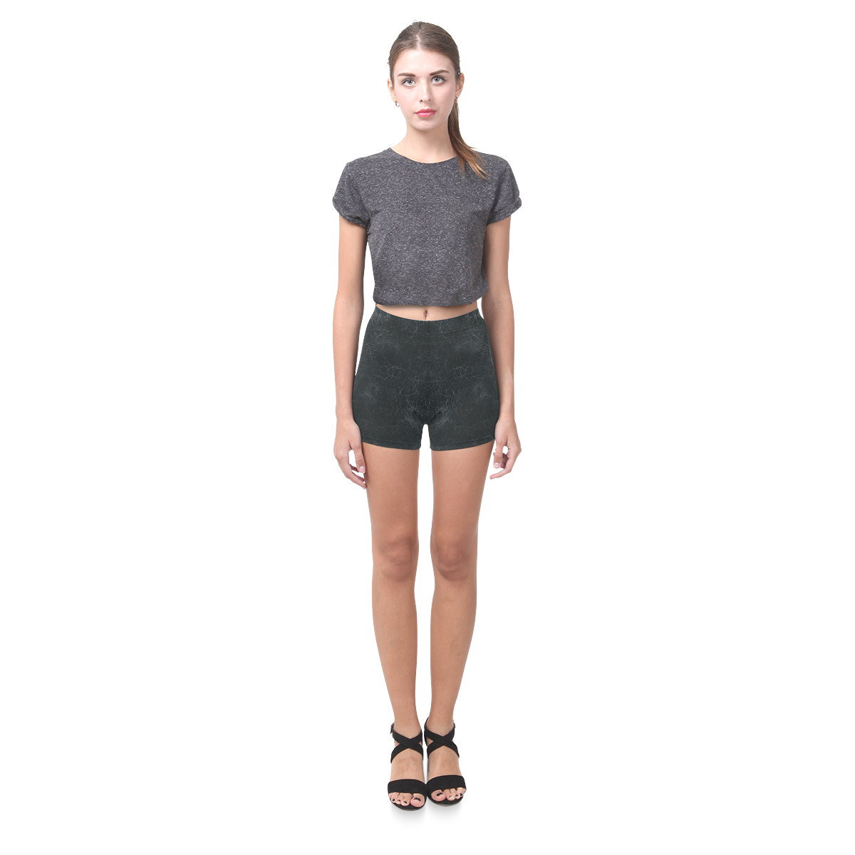 Black Crackling Pattern Briseis Skinny Shorts (Model L04)