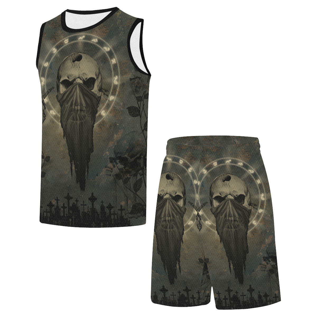 The creepy skull with spider All Over Print Basketball Uniform