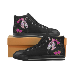 Sugar Skull Horse Pink Roses Black Women's Classic High Top Canvas Shoes (Model 017)