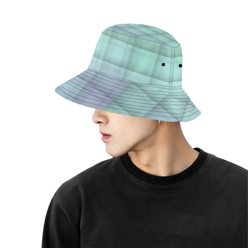 Glass Mosaic Mint Green and Violet Geometrical All Over Print Bucket Hat for Men