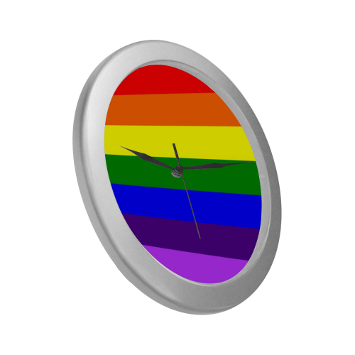 Rainbow Flag (Gay Pride - LGBTQIA+) Silver Color Wall Clock