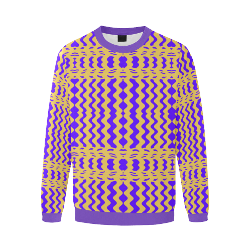 Purple Yellow Modern  Waves Lines Men's Oversized Fleece Crew Sweatshirt/Large Size(Model H18)