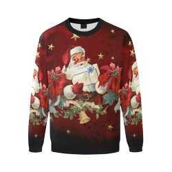Santa Claus with gifts, vintage Men's Oversized Fleece Crew Sweatshirt/Large Size(Model H18)