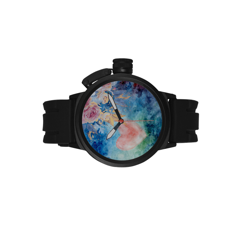 Heart and Flowers - Pink and Blue Men's Sports Watch(Model 309)