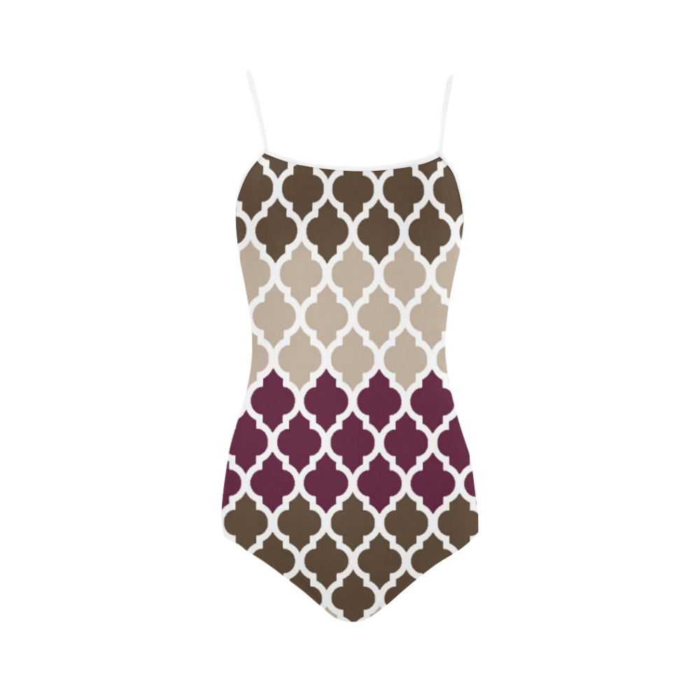 stripe lace pattern Strap Swimsuit ( Model S05)