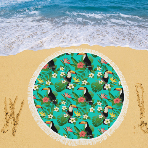 Tropical Summer Toucan Pattern Circular Beach Shawl 59"x 59"