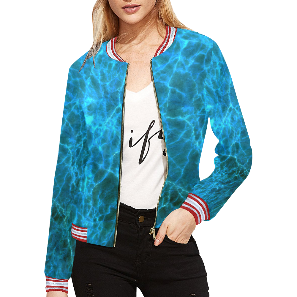 blue scratch pattern All Over Print Bomber Jacket for Women (Model H21)