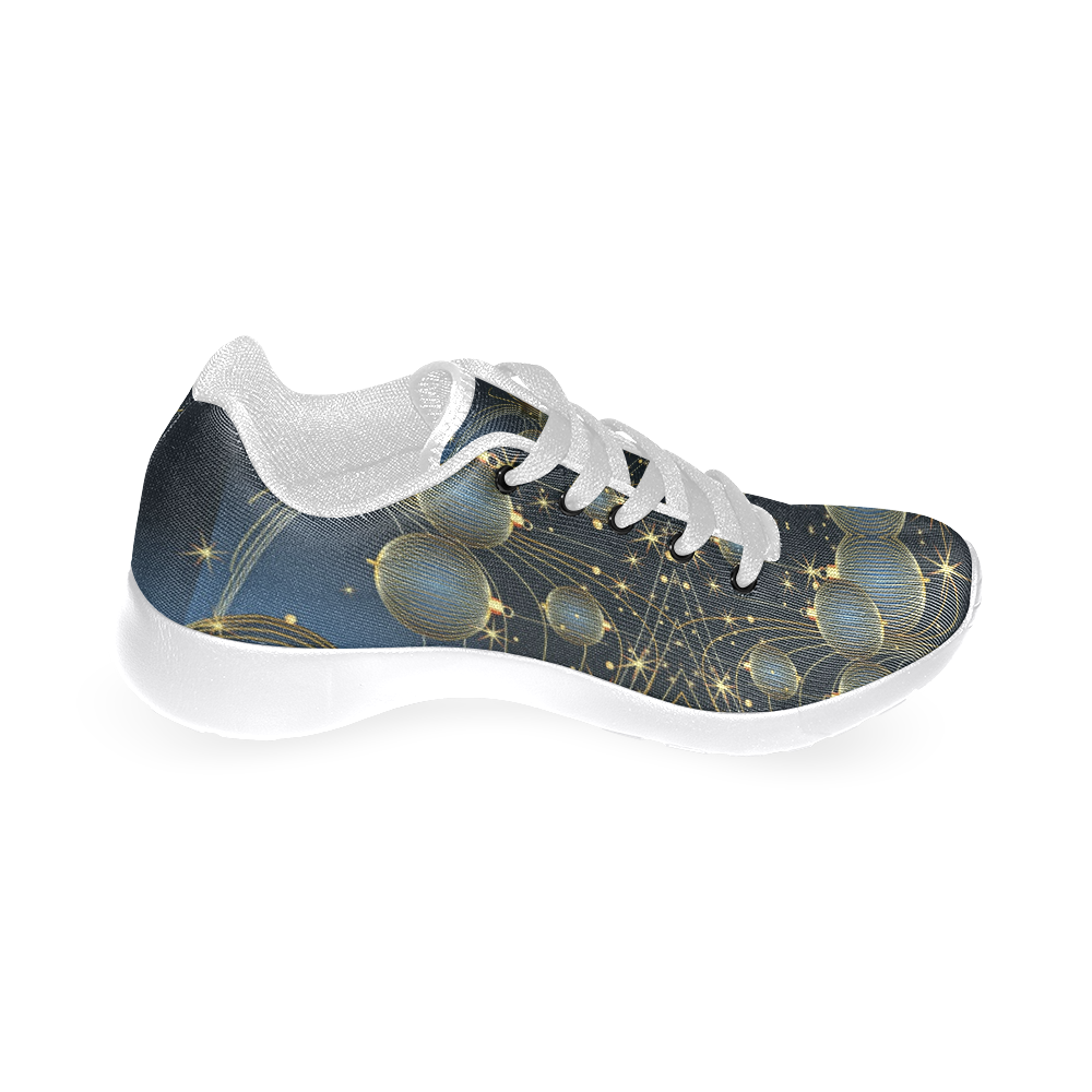 Golden Christmas Ornaments on Blue Women's Running Shoes/Large Size (Model 020)