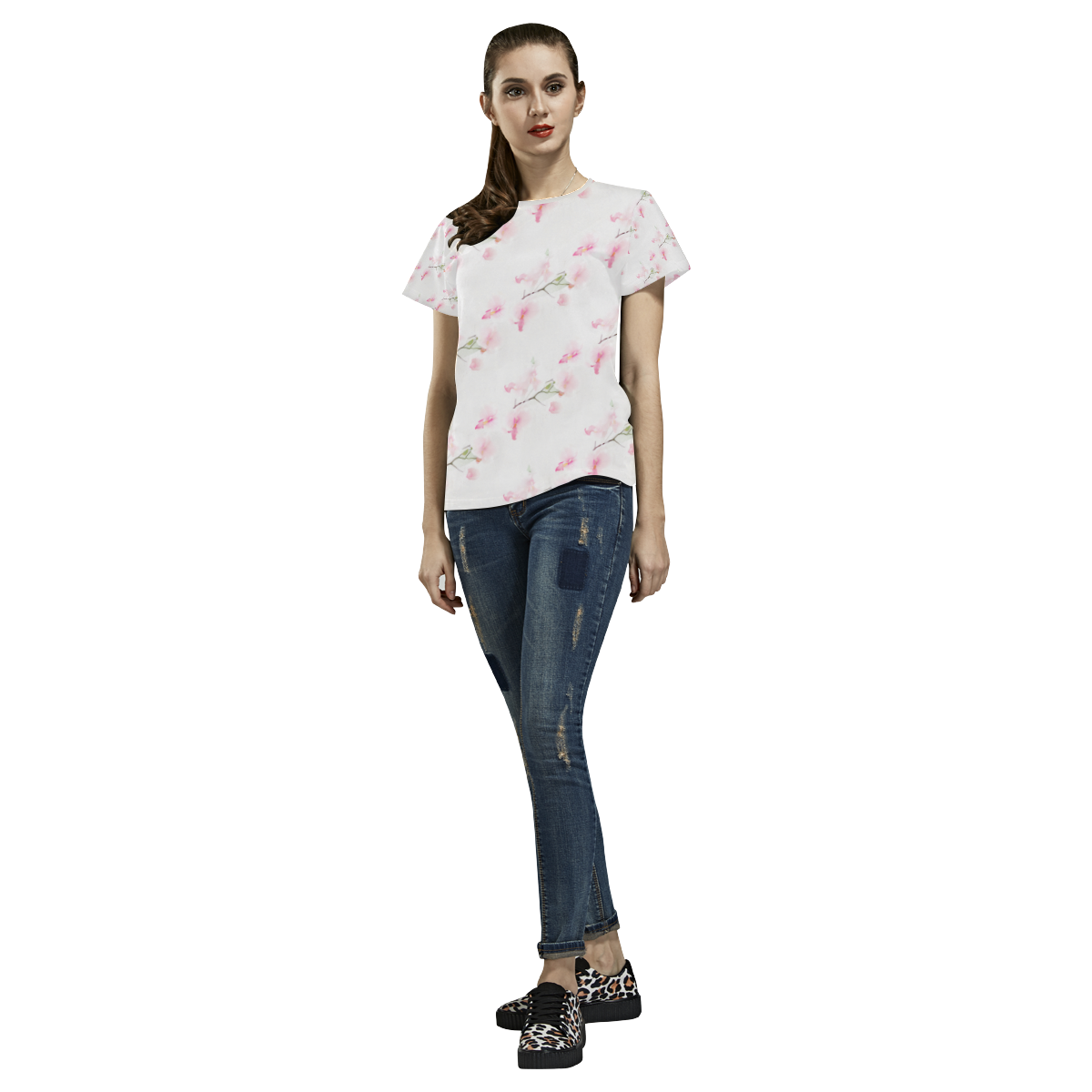 Pattern Orchidées All Over Print T-Shirt for Women (USA Size) (Model T40)