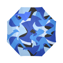 Camouflage Abstract Blue and Black Auto-Foldable Umbrella (Model U04)
