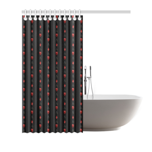 Las Vegas  Black and Red Casino Poker Card Shapes on Black Shower Curtain 66"x72"