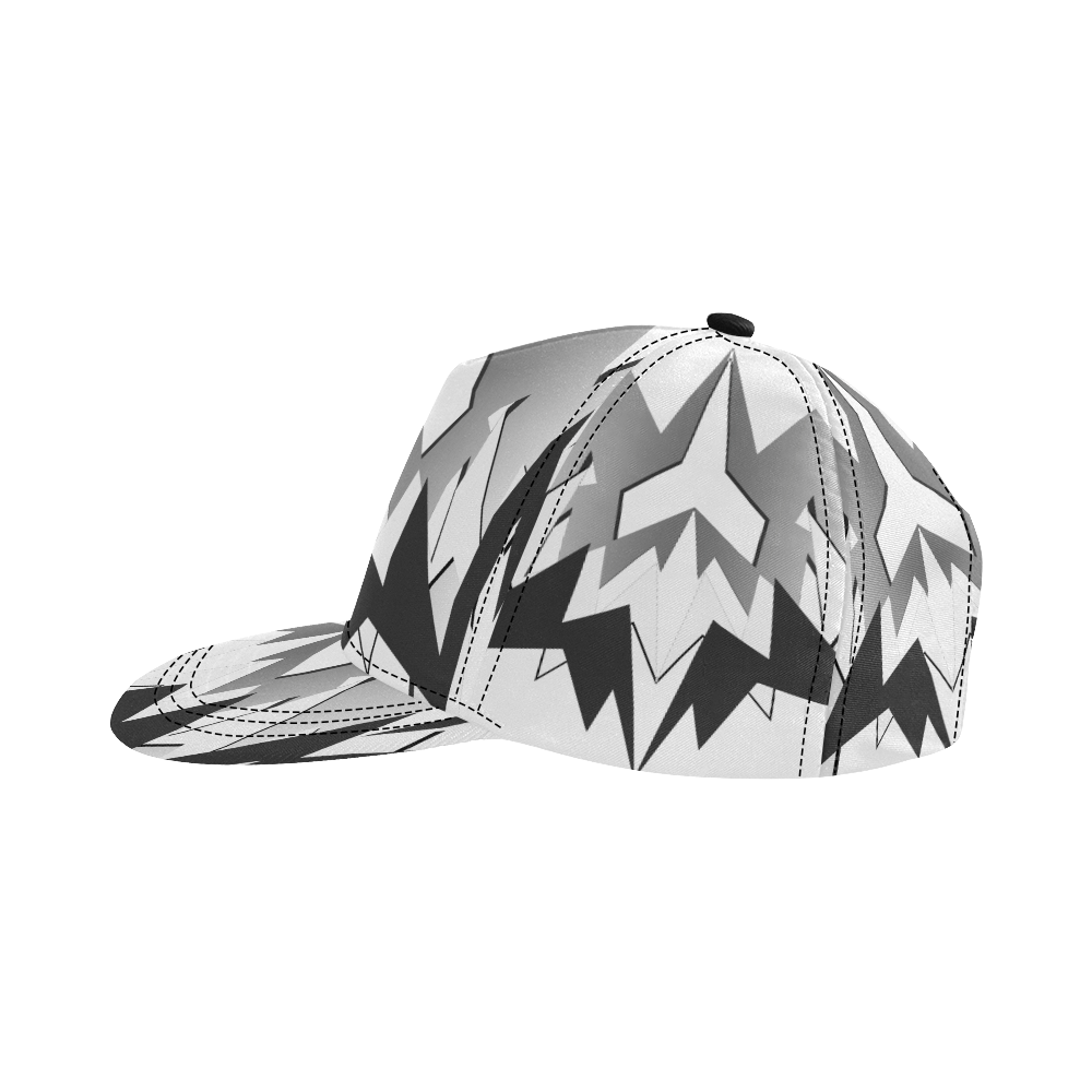 Abstract Angular (White/Black/Gray) All Over Print Snapback Hat D
