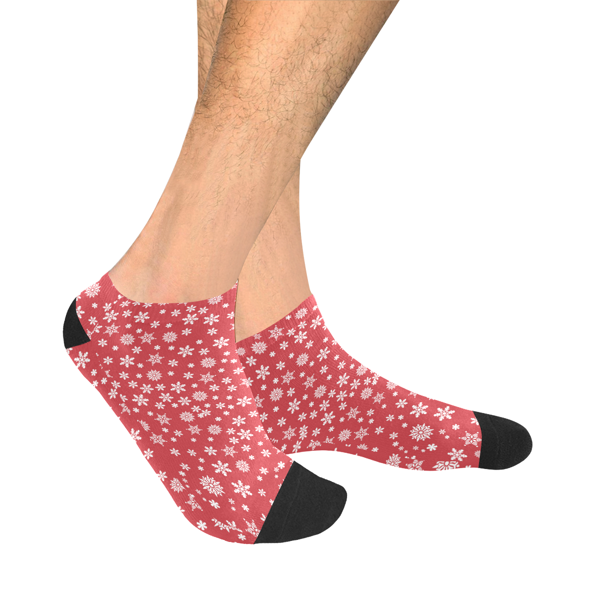 Christmas  White Snowflakes on Red Men's Ankle Socks