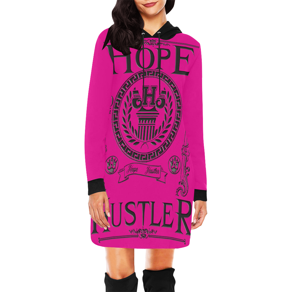 Hope Hustler Greek-styled Hoodie Dress All Over Print Hoodie Mini Dress (Model H27)