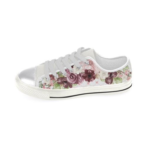 Floral Bouquet Shoes, Burgundy Flower Women's Classic Canvas Shoes (Model 018)