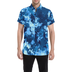 Blue Paint Splatter Men's All Over Print Short Sleeve Shirt (Model T53)