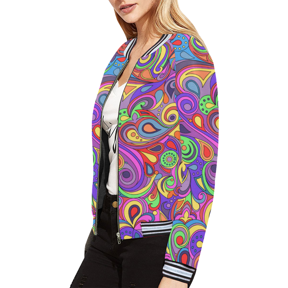 Psychedelic Hippy Doodle by ArtformDesigns All Over Print Bomber Jacket for Women (Model H21)