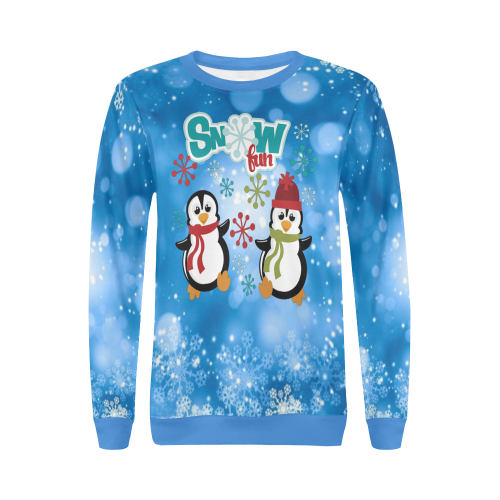 Snow Fun Penguins All Over Print Crewneck Sweatshirt for Women (Model H18)