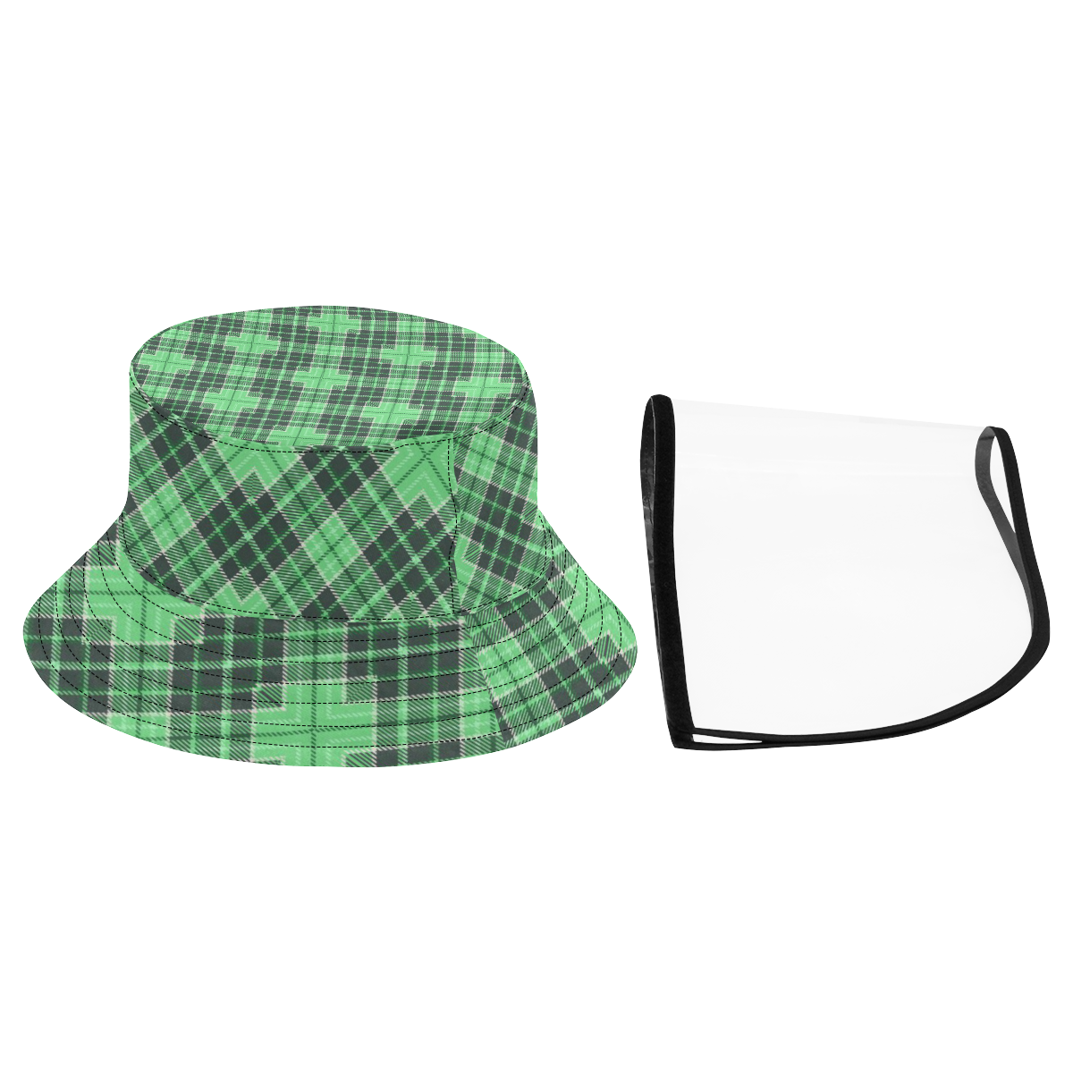 STRIPES LIGHT GREEN Women's Bucket Hat (Detachable Face Shield)