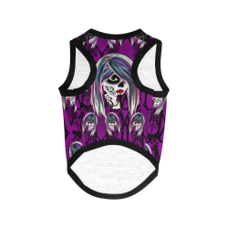 Dancing day of the dead sugarskull in purple dog coat All Over Print Pet Tank Top