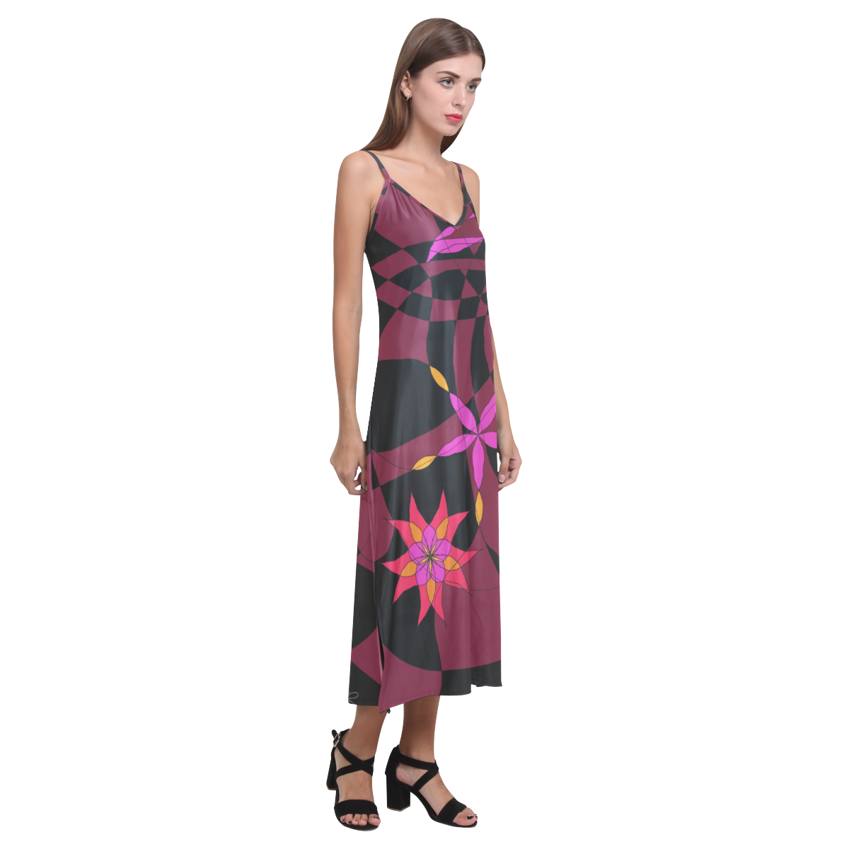 Abstract # 12 V-Neck Open Fork Long Dress(Model D18)