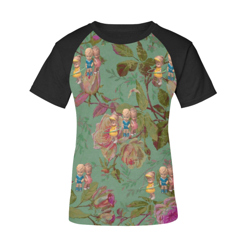 Hooping in the Rose Garden Women's Raglan T-Shirt/Front Printing (Model T62)