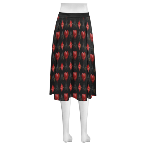 Las Vegas Black and Red Casino Poker Card Shapes on Black Mnemosyne Women's Crepe Skirt (Model D16)