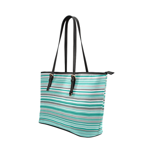 Turquoise Shades Stripes Leather Tote Bag/Small (Model 1651)