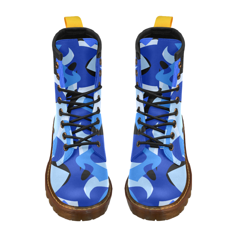 Camouflage Abstract Blue and Black High Grade PU Leather Martin Boots For Women Model 402H